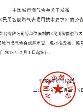 《民用智能燃?xì)獗硗ㄓ眉夹g(shù)要求》T/C公共安全標(biāo)準(zhǔn)S003-2017